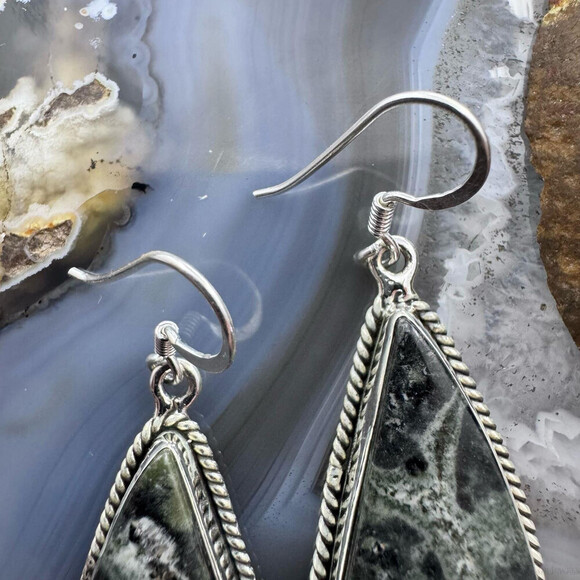 Sterling Southwestern Style Teardrop Kambaba Jasper Dangle Earrings For Women - Picture 6 of 10